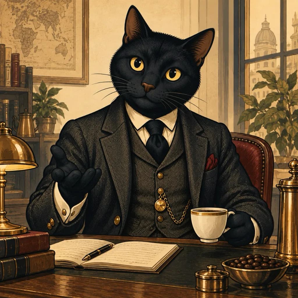Thirteen sits at a desk with an open notebook and a cup of coffee, one hand raised as he speaks.